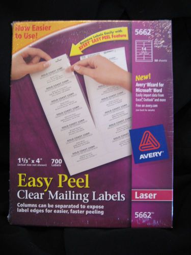 AVERY® Easy Peel 5662 CLEAR ADDRESS LABELS (700) Laser 1 1/3&#034; x 4&#034; ~ NEW STOCK