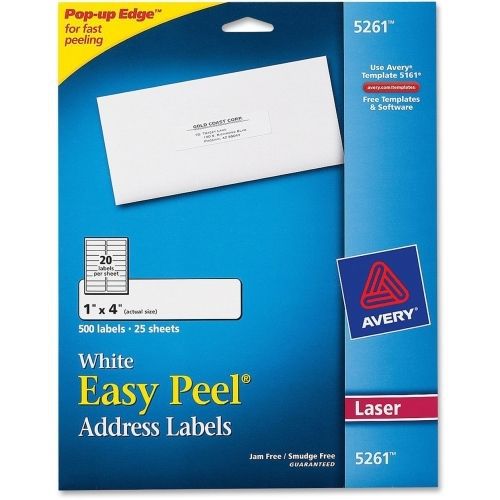 Avery Easy Peel Address Label - 1&#034; W x 4&#034; L - 500 / Pack - Laser - White