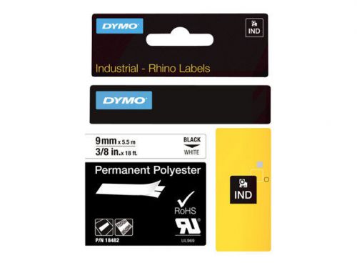 DYMO - Permanent polyester tape - black on white - Roll (0.35 in x 18 ft)  18482