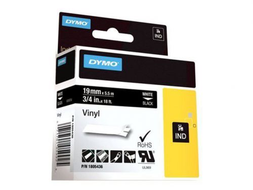 Dymo rhino coloured vinyl - permanent adhesive vinyl tape - white on bla 1805436 for sale
