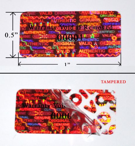 500 security labels red holograms tamper evident 1&#034; x 0.5&#034; warranty printed svag for sale