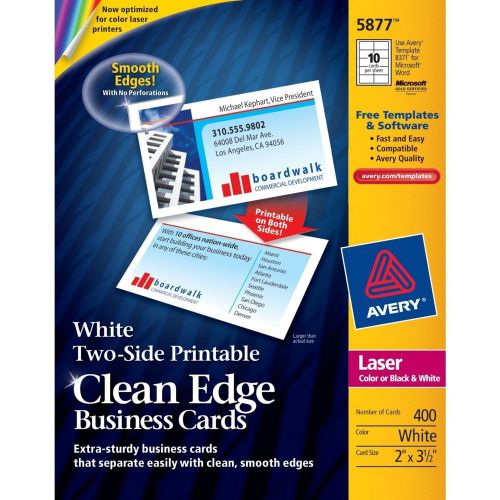AVERY 5877 WHITE TWO- SIDE CLEAN EDGE 400 BUSINESS CARDS 40 SHEETS