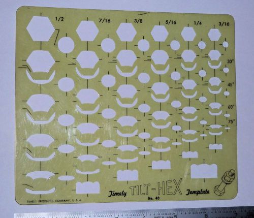 Timely Product Tilt-Hex Drawing Drafting Template #40 3/16-1/2&#034; 0 30 45 60 75 90