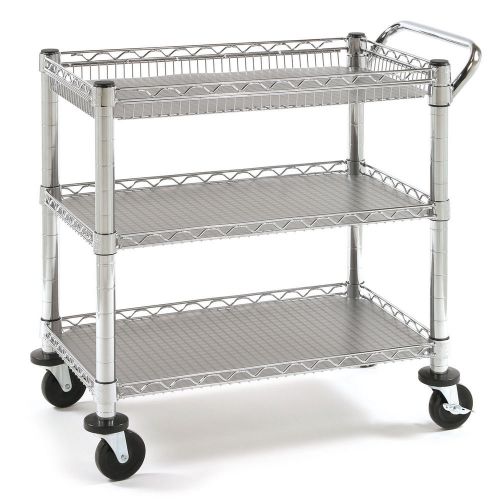 Heavy-duty rolling 3-tier utility push cart chrome kitchen medical restaurant for sale