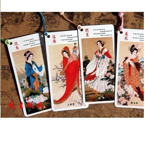bookmark, China ancient Four Beauties, with silk fringe, 4pc/set