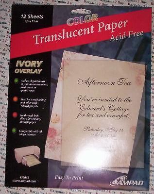 6 pkgs Ampad Translucent Ivory Overlay Paper-An elegant touch-NEW-NR