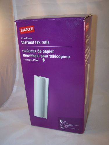 STAPLES NEW THERMAL FAX PAPER ROLL 8 1/2&#034; 49&#039; 6 ROLLS 1/2&#034; CORE