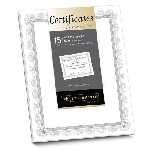 Premium Weight Certificates Spiro Design Silver Foil White Pack Of 15 Ctp2w