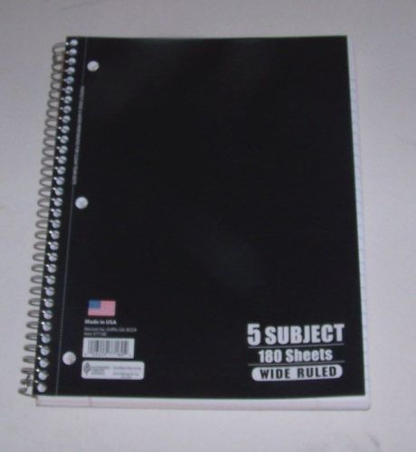 5 Subject Notebook Wide Rule 180 Sheets 10.5x8&#034; with Black Cover