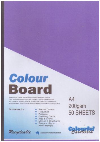 Colourful Cardboard Colour Board A4 50 Sheets 250 gsm - Violet