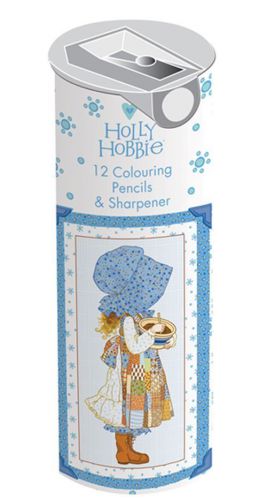 Holly hobbie 12 colouring pencils &amp; sharpener cylindrical tin for sale