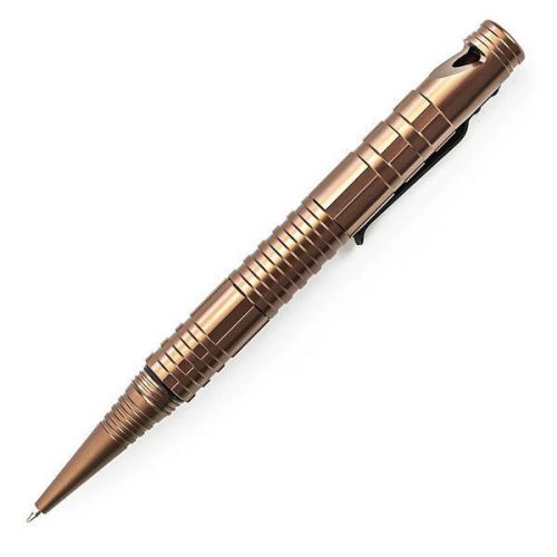 Schrade aluminum tactical pen w/fire steel, striker &amp; whistle, brown for sale