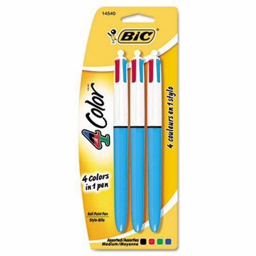 Bic 4-Color Ballpoint Retractable Pen, Assorted Ink, Med, 3 per Pack (BICMMP31)