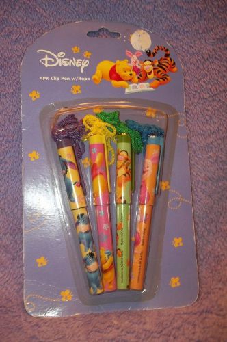 Disney WINNIE THE POOH Set Of 4 Clip Pens with Rope  NEW in Package