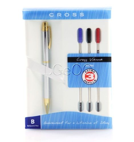 Cross vienna pen with 3 extra refills in chrome for sale