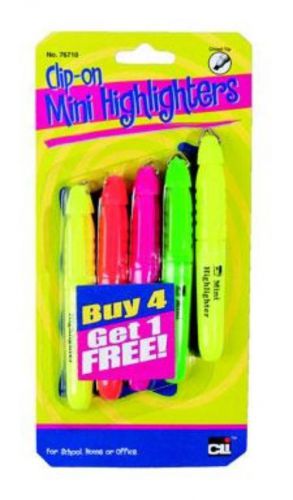 Charles Leonard Clip-On Mini Highlighters 4 Count With 1 Free Mini Highlighter