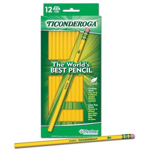 NEW DIXON Ticonderoga 12 Count #2 HB Yellow Wood Pencil – 13812-Latex free