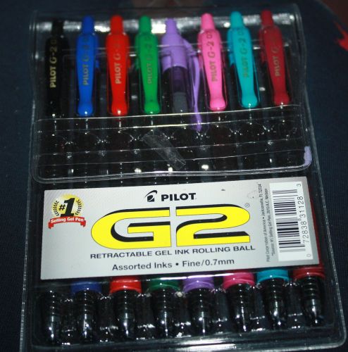 Pilot G2 Retractable Gel Ink Pens .7mm 8 pack Assorted colors
