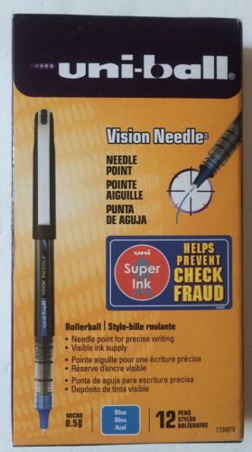 Uni-Ball Vision Needle 12 Pack Micro Blue Ink Roller Ball Pens 0.5mm