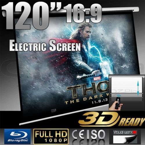 120&#034; 16:9 ELECTRIC MOTORIZED with Remote Projector Screen Projection HD Theater