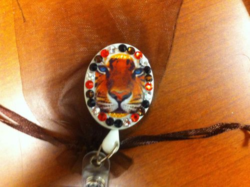 Tiger id holder, swarovski crystal retractable reel,, free sleeve for sale