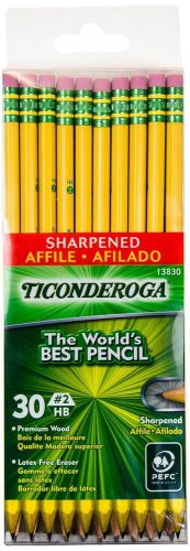 NEW Dixon Ticonderoga Pre-Sharpened with Erasers Pencils, #2, Yellow, Box of 30