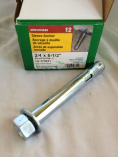15 pieces hillman #370821 3/4 x 5-1/2&#034; hex head steel sleeve anchor. $ave!! for sale