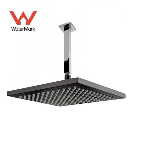 Matte black shower head &amp; 200mm chrome ceiling connector - watermark &amp; wels for sale