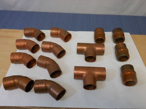 LOT OF 14 BRASS FITTINGS 1 INCH, 8 ELBOWS, 2 T&#039;S, 4 CONNECTORS HOME IMPROVEMENT