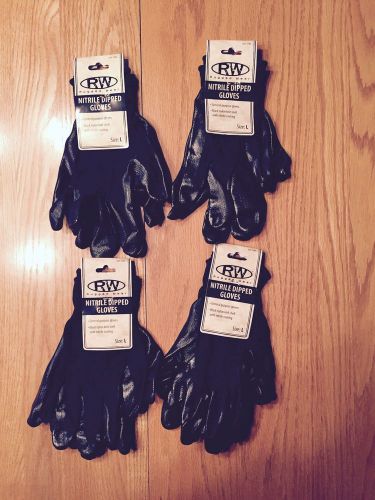 Nitrile Dipped Gloves Men&#039;s LOT OF 4 Size Large L RW Rugged Wear FREE SHIP!