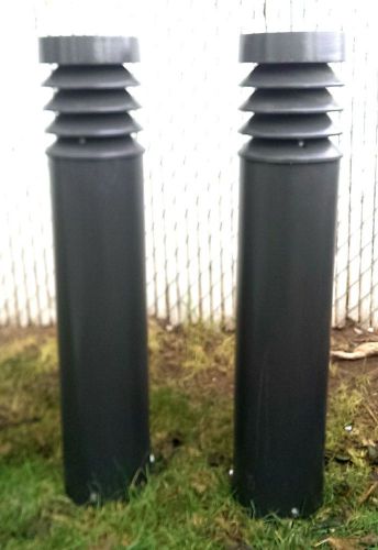 A PAIR OF ENTRANCE OR DRIVEWAY POSTS, LIGHTED W/ BAKED ON ENAMEL FINISH, GRAY