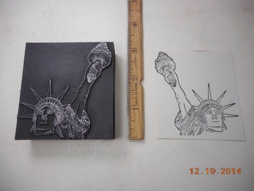 Letterpress Printing Printers Block, Statue of Liberty, Hand holding Torch