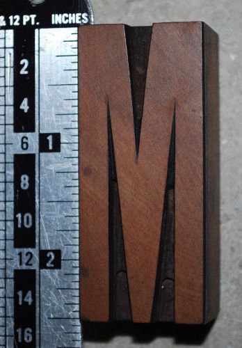 Vintage / Antique Letterpress Wood Printer&#039;s Type &#034;M&#034;, 15 line, 2 1/2&#034; tall