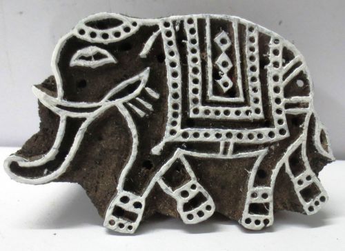INDIAN HAND CARVED WOOD TEXTILE STAMP / PRINTER WOOD BLOCK FINE ELEPHANT DESIGN
