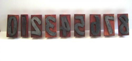 Wood hand stamp numbers 9 piece lot 4&#034; inch numbers 5&#034; inch block size