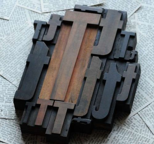TTTTT mixed set of letterpress wood printing blocks type woodtype wooden printer