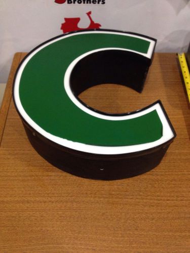 Big Letter C &#034;C&#034; From Starbucks Coffee Sign Green White Trim Lighted Large C