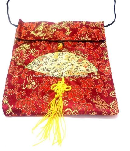 6 Bell &amp; Tassel Asian Brocade Pattern Silk Shoulder Bags 6&#034; X 7 1/4&#034;
