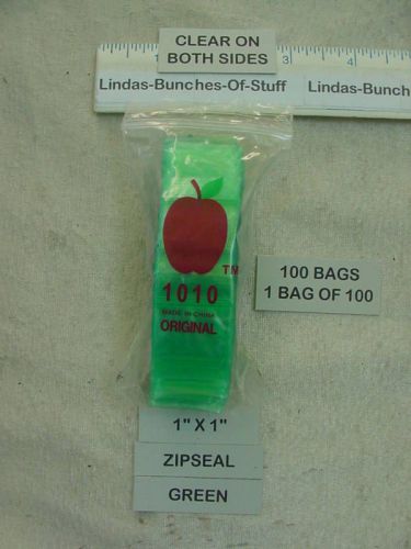 100 Green 1&#034; X 1&#034; Colored 2 Mill Plastic Zipseal Bags