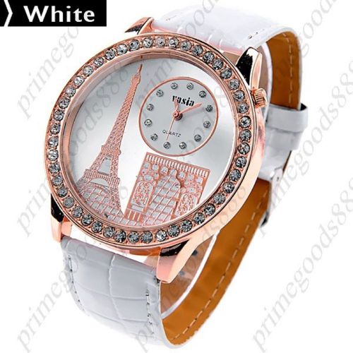 Paris PU Leather Strap Quartz Wrist Wristwatch Free Shipping Women&#039;s in White
