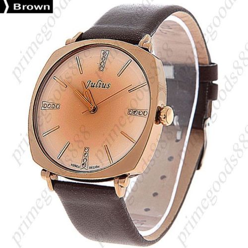 Unisex Quartz Wrist Watch Genuine Leather Band in Brown Free Shipping WristWatch