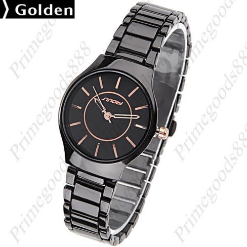 Thin Dark Stainless Steel Wrist Ladies Quartz Wristwatch Women&#039;s Gold Golden