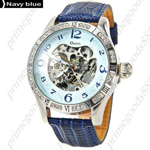 See Through Automatic Mechanical Round Analog Wrist Men&#039;s Wristwatch Navy Blue