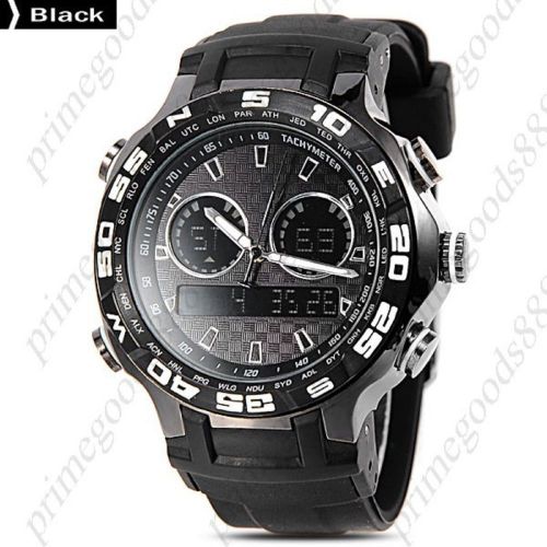 Lcd analog digital led silicone date alarm wrist quartz wristwatch black for sale