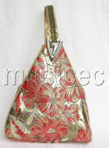 popular red triangle Embroider silk handbag bag purses T28A17