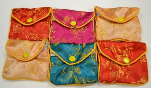 Silk Jewelry Chinese Pouch Bag Roll FOUR DOZEN Assorted - 3&#034; x 2 1/2&#034;