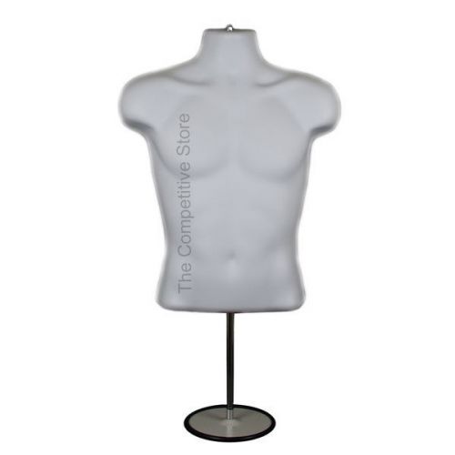 White Torso Male Countertop Mannequin Form (Waist Long) W/ Base For S-M Sizes