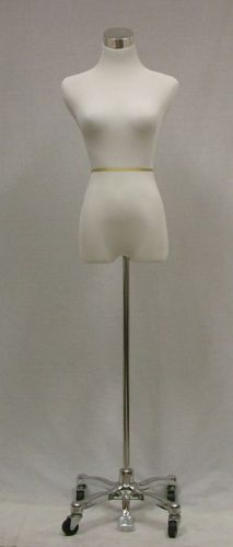 34&#034;25&#034;33&#034; TO 6 FEET TALL WHITE FEMALE MANNEQUIN DRESS FORM W/CHROME ROLLING BASE