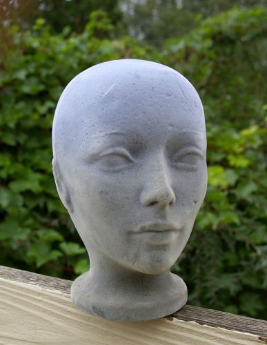 Old Retro Styrofoam Foam Fuzzy Coated Life Size Mannequin Display Head Grey Gray