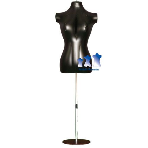 Inflatable Female Torso Mid-Size, Black and Aluminum Adjustable Stand,Brown Base